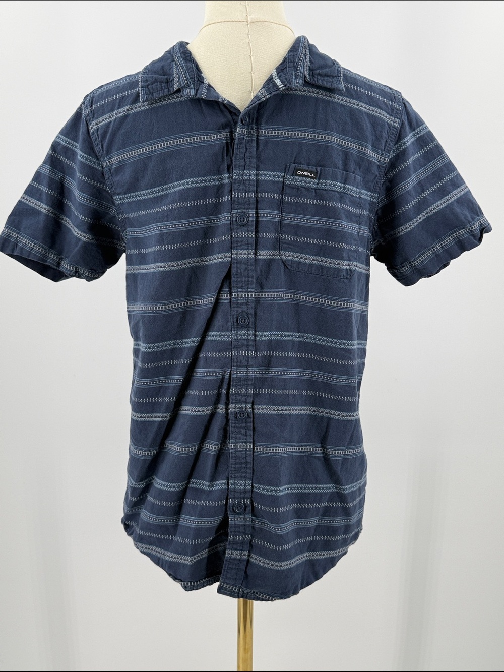 O'Neill Navy Short-Sleeve Button-Down with Subtle Stripe